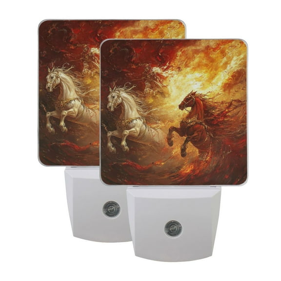 WOBOGO Flaming War Horses LED Night Light 2 Pcs Set 0.5 Watt Wall Plug in Dusk to Dawn Automatic Switch Soft White Light
