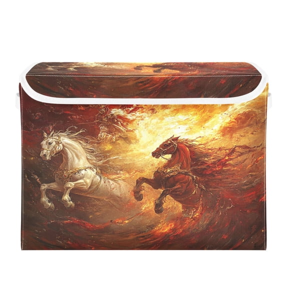 WOBOGO Flaming War Horses Large Collapsible Storage Box Flip Lid Fabric Decorative Organizer Container Basket with Handles 16.5×12.6×11.8in