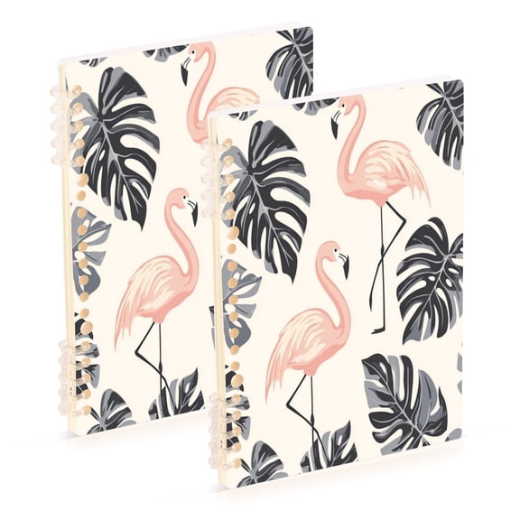 WOBOGO Flamingo Monstera Leaves Pattern Notebook College Horizontal Grid Paper Ink Spill Resistant Water Resistant Cover 8.3x5.7x0.4in