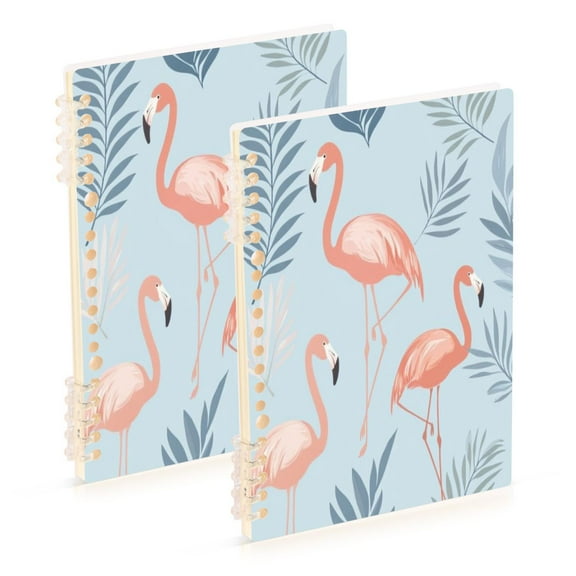 WOBOGO Flamingo Pattern with Tropical Leaves Notebook College Horizontal Grid Paper Ink Spill Resistant Water Resistant Cover 8.3x5.7x0.4in