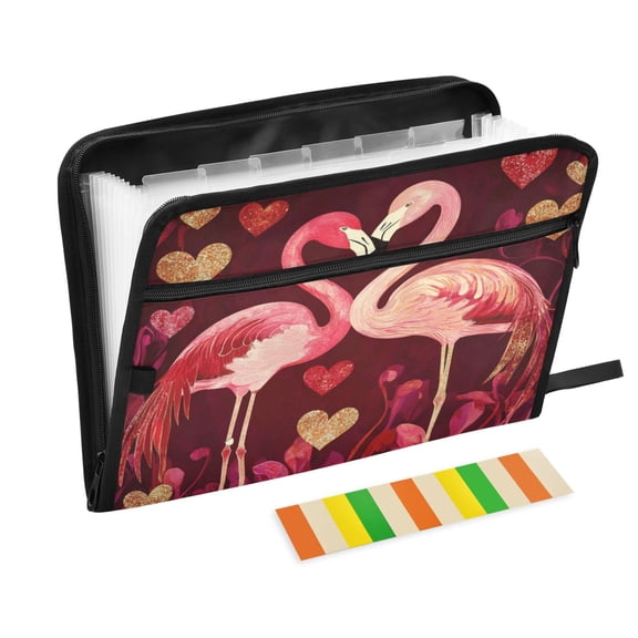 WOBOGO Flamingos in Love Pattern Expanding File Folder Letter Size Accordion Filing Organizer 13 Pocket Separate Organ Pocket