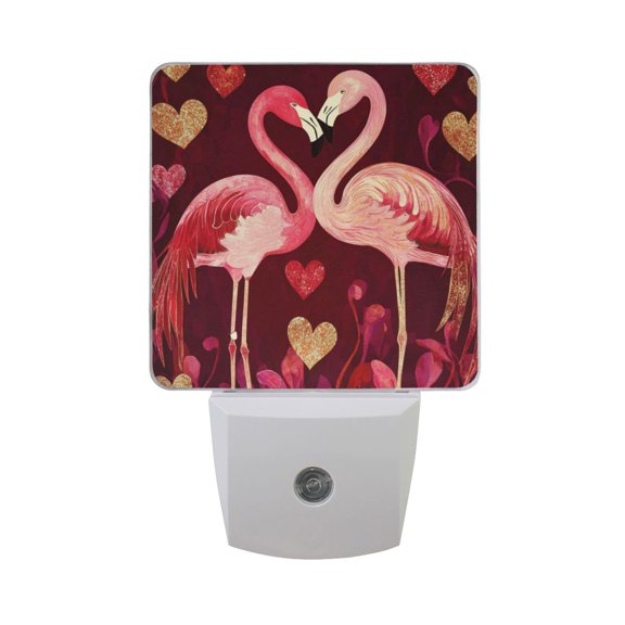 WOBOGO Flamingos in Love Pattern LED Night Light 2 Pcs Set 0.5 Watt Wall Plug in Dusk to Dawn Automatic Switch Soft White Light