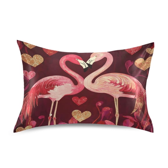 WOBOGO Flamingos in Love Pattern Satin Pillowcase Soft Smooth Envelope Design Comfortable Bedding Essentials 20×26in