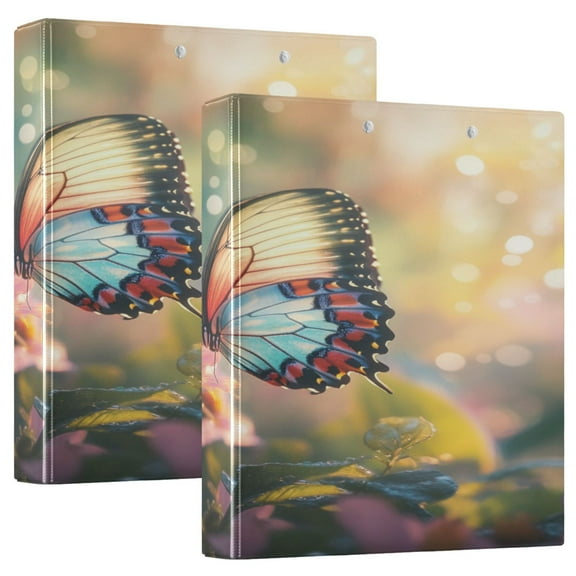 WOBOGO Flower Butterflies File Folders Extra Large Capacity to Hold 200 Sheets of Documents Hard Shell Ring Binder for School Home Office