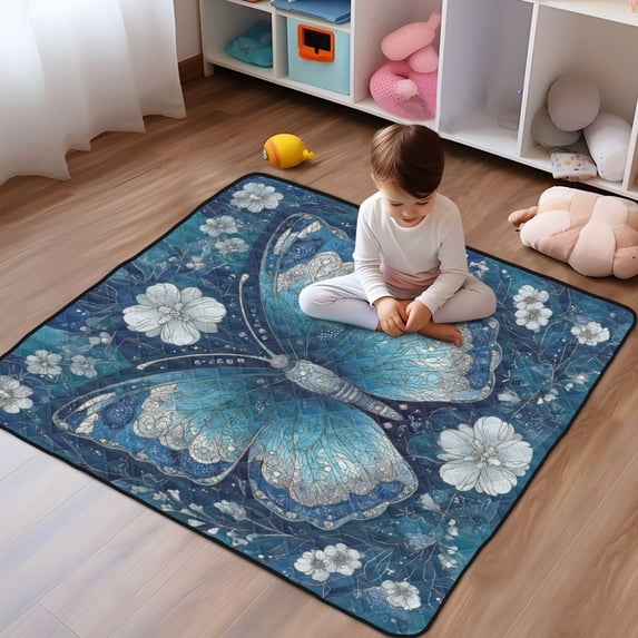 WOBOGO Flower Large Butterfly Baby Playmats Extra Large Waterproof Rollable Activity Pads for Toddlers 50×50inch
