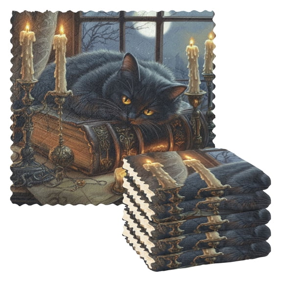 WOBOGO Fluffy Black Cat Kitchen Towels 6pcs Ultra Soft Absorbent Quick Drying Dish Cloths 1111inch