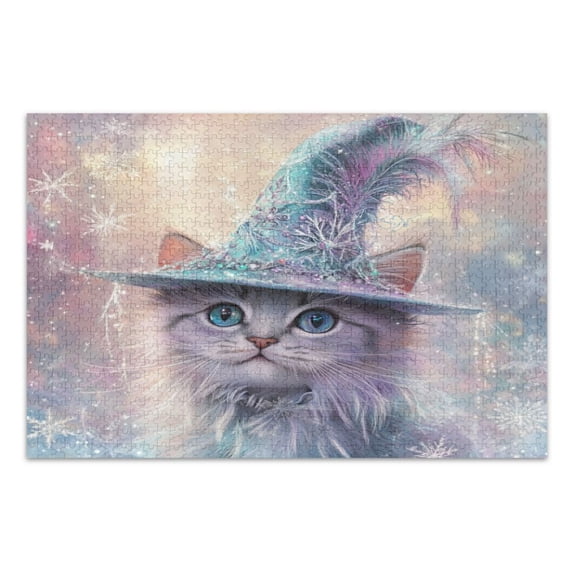 WOBOGO Fluffy Cat Wearing A Magic Hat Jigsaw Puzzle Challenge 500 Piece Jigsaw Suitable for Game Night Finished Size 20.5 x 14.9in