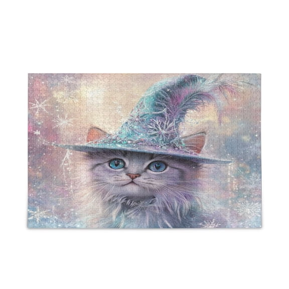 WOBOGO Fluffy Cat Wearing A Magic Hat Puzzle Challenge 500 Piece Jigsaw Suitable for Game Night Finished Size 20.5 x 14.9in