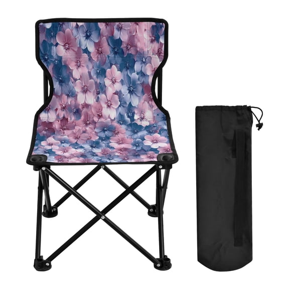 WOBOGO Fluffy Flowers Camping Chair Convenient Four Corner Backrest Folding Stool Can Hold Up to 220lbs