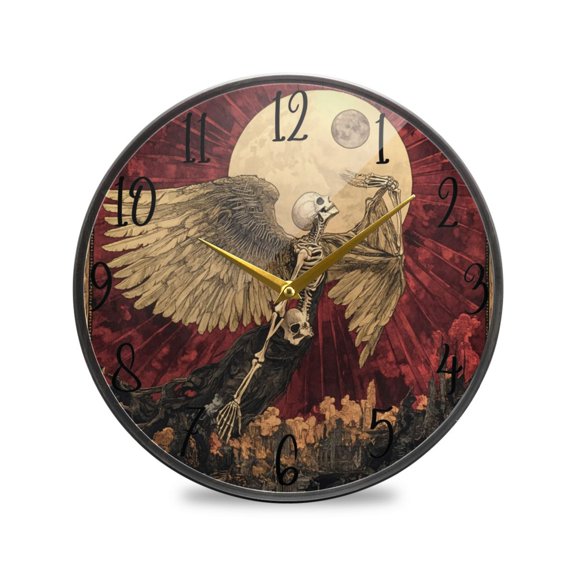 WOBOGO Flying Skull Angel Pattern Acrylic Wall Clock Battery Operated 9.5in Silent No Tick Bedroom Living Room Office Classroom Decoration