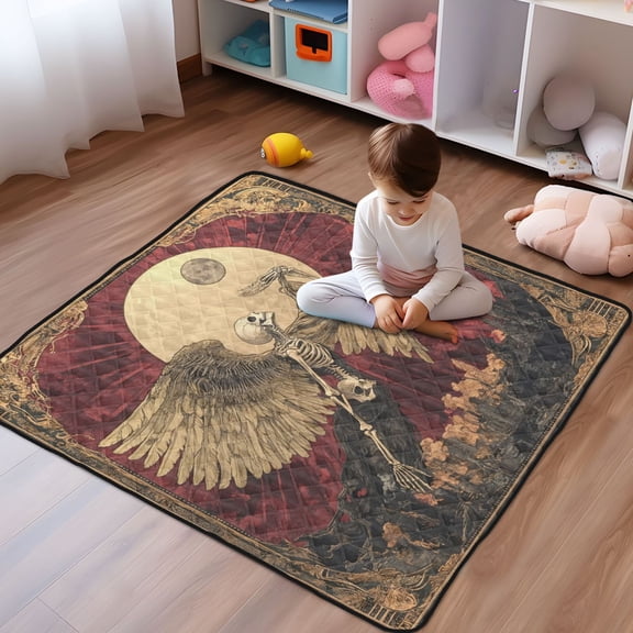 WOBOGO Flying Skull Angel Pattern Baby Playmats Extra Large Waterproof Rollable Activity Pads for Toddlers 5050inch
