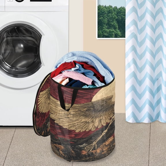 WOBOGO Flying Skull Angel Pattern Foldable Laundry Baskets with Carry Handle Zipper Closure Travel Bathroom College Dorm Essentials