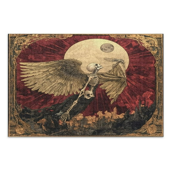 WOBOGO Flying Skull Angel Pattern Jigsaw Puzzle Challenge 500 Piece Jigsaw Suitable for Game Night Finished Size 20.5 x 14.9in