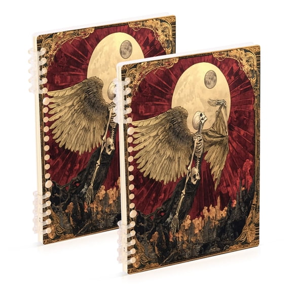 WOBOGO Flying Skull Angel Pattern Notebook College Horizontal Grid Paper Ink Spill Resistant Water Resistant Cover 8.3x5.7x0.4in