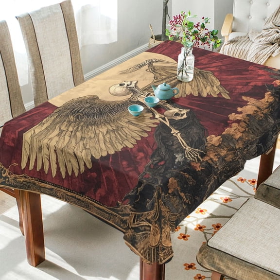 WOBOGO Flying Skull Angel Pattern Square Tablecloth 60×108in Polyester Fabric Tablecloth Washable Dust Resistant Wrinkle Resistant