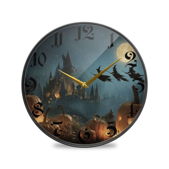 WOBOGO Flying Witches Acrylic Wall Clock Battery Operated 9.5in Silent No Tick Bedroom Living Room Office Classroom Decoration