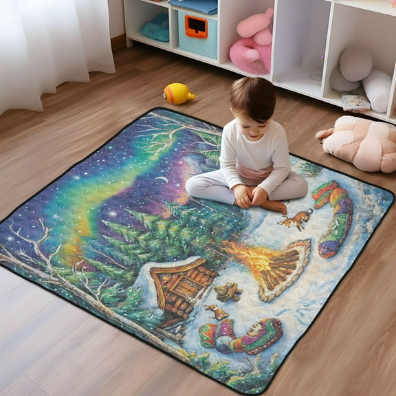 WOBOGO Forest Aurora Night View Baby Playmats Extra Large Waterproof Rollable Activity Pads for Toddlers 5050inch