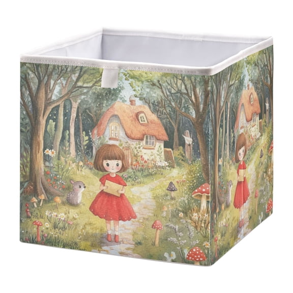 WOBOGO Forest Cabin Storage Basket Foldable Easy to Clean Durable with Hollow Support Plate with Handle 15.75×10.63×6.96 in