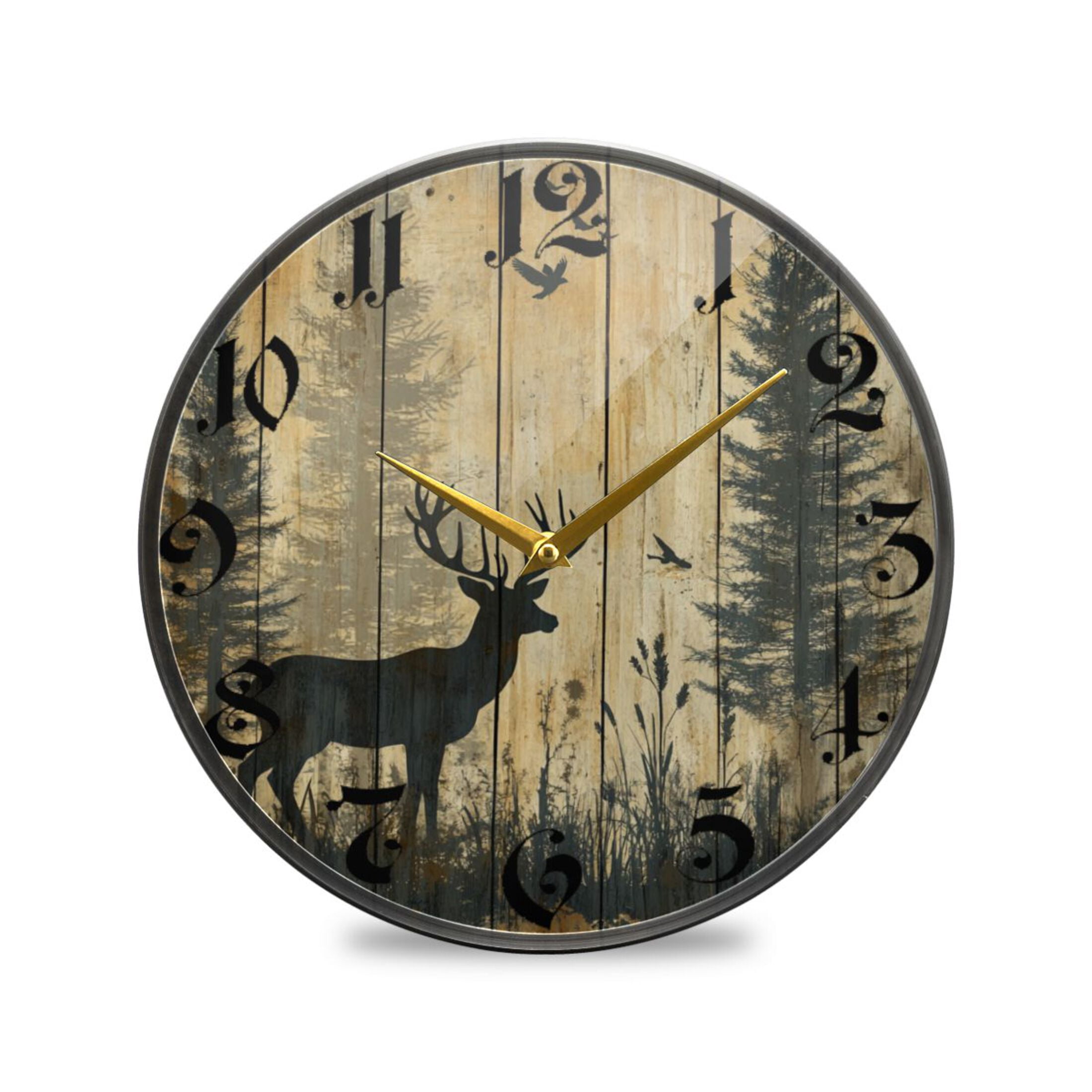 WOBOGO Forest Deer Shadow Acrylic Wall Clock Battery Operated 9.5in ...