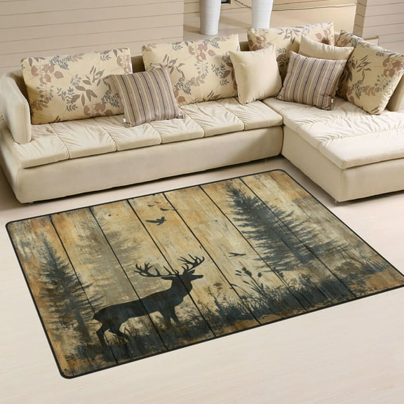 WOBOGO Forest Deer Shadow Carpet Non-Slip Rugs Soft Doormat 60×39in Living Dining Room Bedroom Decorative