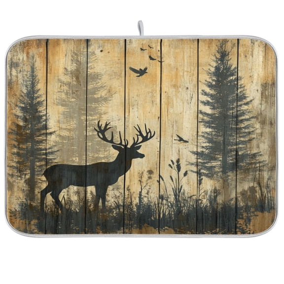 WOBOGO Forest Deer Shadow Kitchen Drying Mat Heat Resistant Drainage with Non-Slip Rubber Backing Hides Stains Super Absorbent Easy to Clean 18×24in