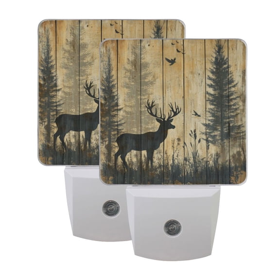 WOBOGO Forest Deer Shadow LED Night Light 2 Pcs Set 0.5 Watt Wall Plug in Dusk to Dawn Automatic Switch Soft White Light