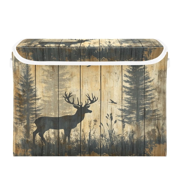 WOBOGO Forest Deer Shadow Large Collapsible Storage Box Flip Lid Fabric Decorative Organizer Container Basket with Handles 16.512.611.8in