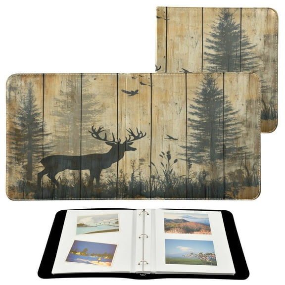 WOBOGO Forest Deer Shadow Photo Albums 20 Pages Large Capacity DIY Self-adhesive Page PU Leather Cover for Family Wedding Anniversary Baby Vacation Photos 2411.8in
