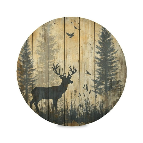 WOBOGO Forest Deer Shadow Round Placemats Set of 1 Heat Resistant Washable Kitchen Table Decorations 15.4in