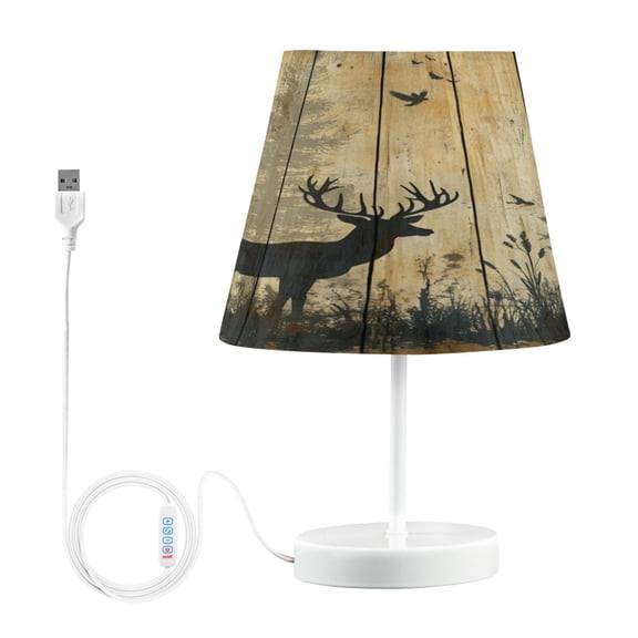 WOBOGO Forest Deer Shadow Table Lamps Bedroom 3-Speed Dimmable Farm Style with Fabric Shade for Reading and Home Office