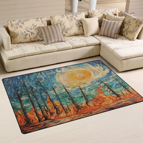 WOBOGO Forest Fire Carpet Non-Slip Rugs Soft Doormat 31×20in Living Dining Room Bedroom Decorative
