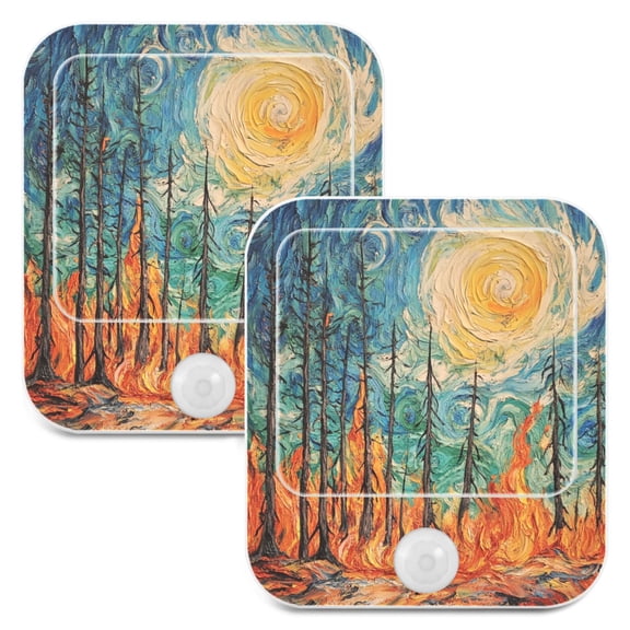 WOBOGO Forest Fire Night Light Lamp Set of 2 with Smart Sensor Dusk to Dawn Sensor 0.6W Plug-in