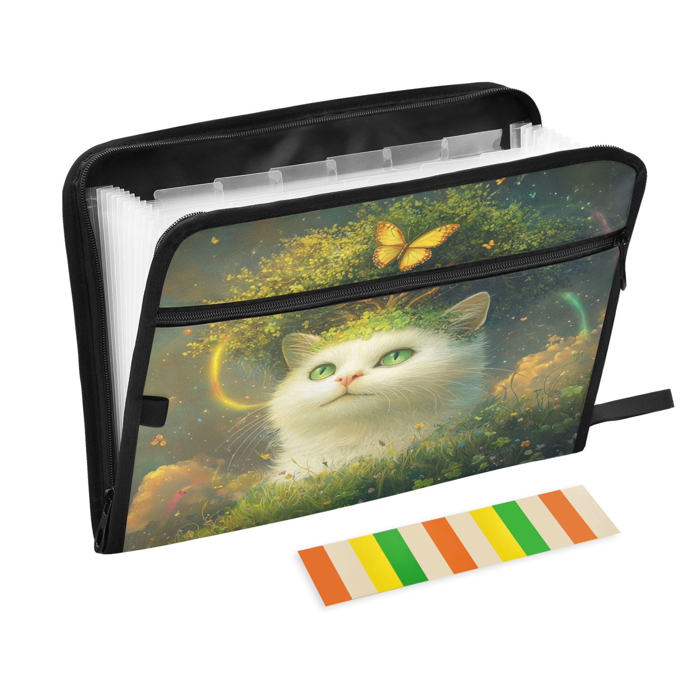 WOBOGO Forest White Cat Expanding File Folder Letter Size Accordion Filing Organizer 13 Pocket Separate Organ Pocket