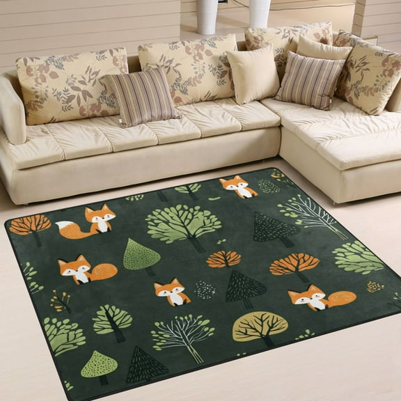 WOBOGO Foxes in The Forest Carpet Non-Slip Rugs Soft Doormat 63×48in Living Dining Room Bedroom Decorative