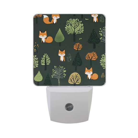 WOBOGO Foxes in The Forest LED Night Light 2 Pcs Set 0.5 Watt Wall Plug in Dusk to Dawn Automatic Switch Soft White Light