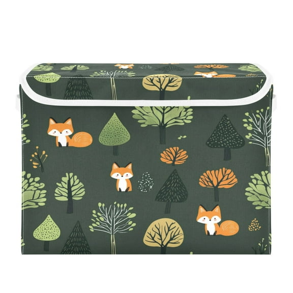 WOBOGO Foxes in The Forest Large Collapsible Storage Box Flip Lid Fabric Decorative Organizer Container Basket with Handles 16.512.611.8in