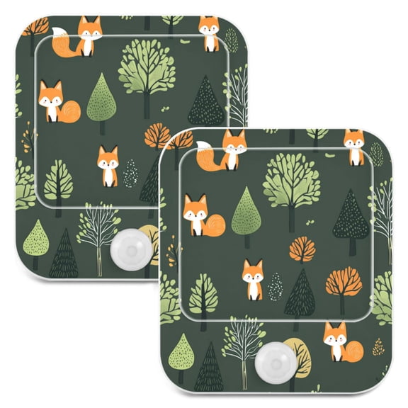 WOBOGO Foxes in The Forest Night Light Lamp with Smart Sensor Dusk to Dawn Sensor 0.6W Plug-in 2-Pack