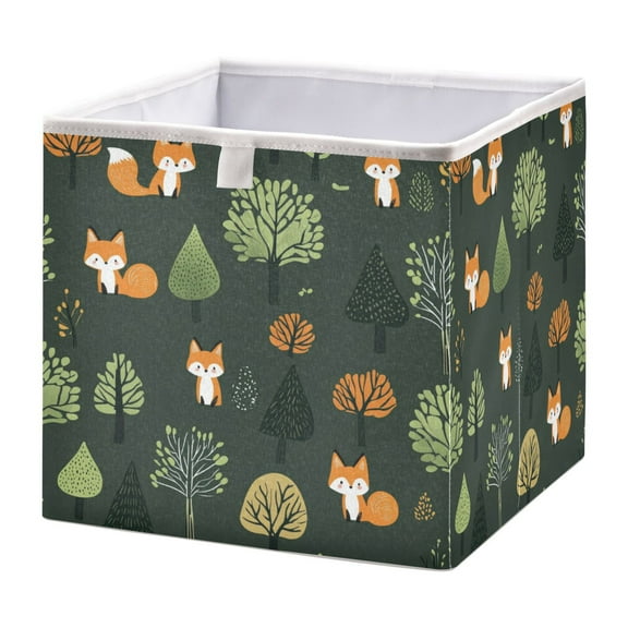 WOBOGO Foxes in The Forest Storage Basket Foldable Easy to Clean Durable with Hollow Support Plate with Handle 15.75×10.63×6.96 in