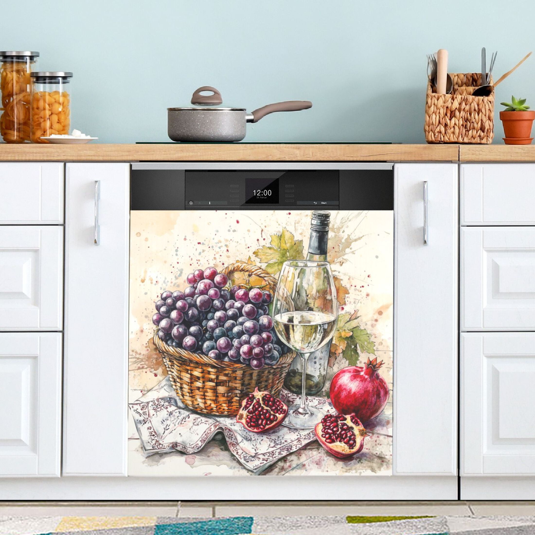 WOBOGO Fruit Basket with White Wine Magnetic Dishwasher Sticker Personalized DIY Beautiful and Practical Home Kitchen Decorations23×16in.