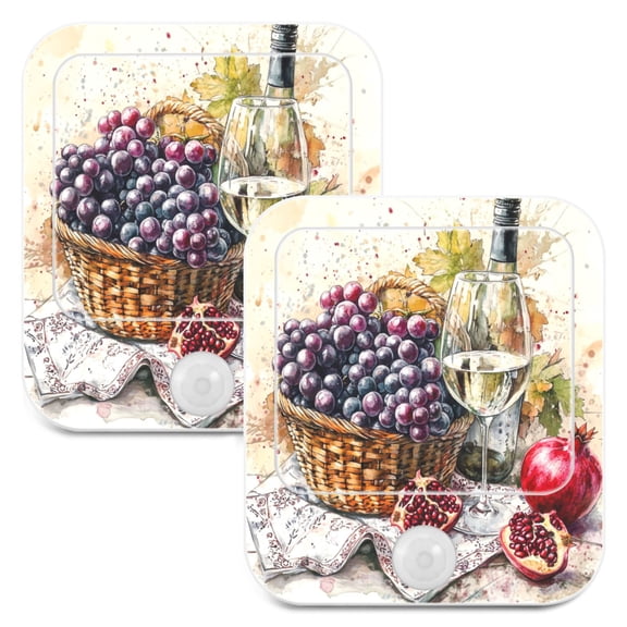 WOBOGO Fruit Basket with White Wine Night Light Lamp with Smart Sensor Dusk to Dawn Sensor 0.6W Plug-in 2-Pack