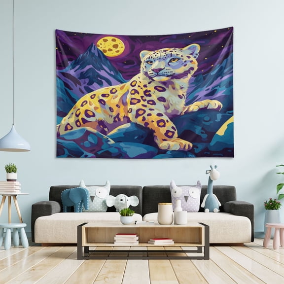 WOBOGO Full Moon Snow Leopard Tapestry 90×60in Home Living Room Bedroom Wall Hanging Ornaments