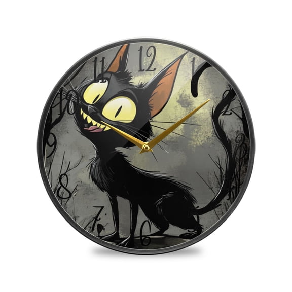 WOBOGO Funny Black Cat Acrylic Wall Clock Battery Operated 11.9in Silent No Tick Bedroom Living Room Office Classroom Decoration