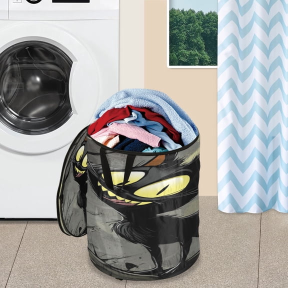 WOBOGO Funny Black Cat Foldable Laundry Baskets with Carry Handle Zipper Closure Travel Bathroom College Dorm Essentials