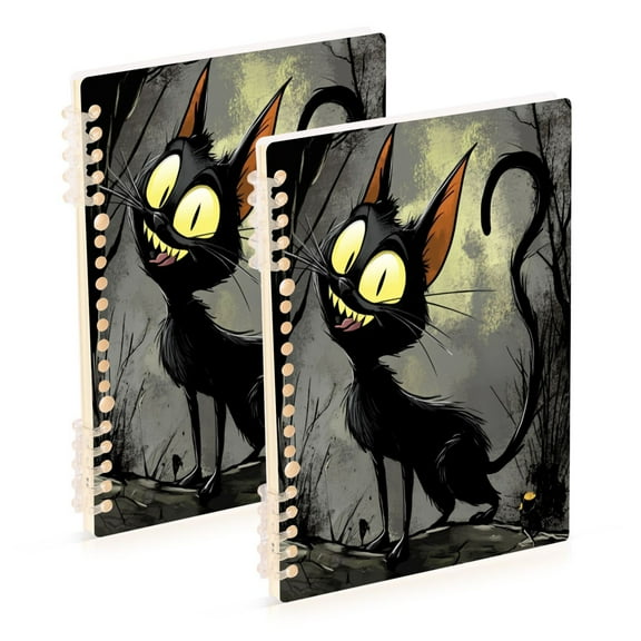 WOBOGO Funny Black Cat Notebook College Horizontal Grid Paper Ink Spill Resistant Water Resistant Cover 8.3x5.7x0.4in