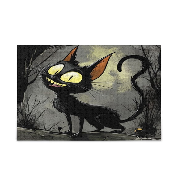 WOBOGO Funny Black Cat Puzzle Challenge 500 Piece Jigsaw Suitable for Game Night Finished Size 20.5 x 14.9in