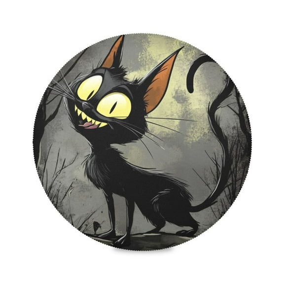 WOBOGO Funny Black Cat Round Placemats Set of 1 Heat Resistant Washable Kitchen Table Decorations 15.4in