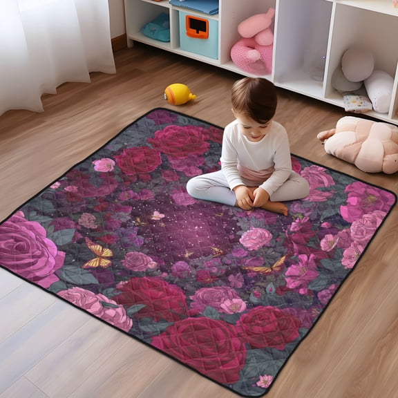 WOBOGO Galaxy Rose Baby Playmats Extra Large Waterproof Rollable Activity Pads for Toddlers 5050inch