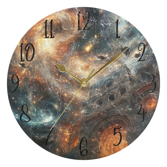 WOBOGO Gate Of Chaos Wall Clock 10in Silent Mechanism Battery Operated Retro Style for Living Room Bedroom and Kitchen Gold Pointer