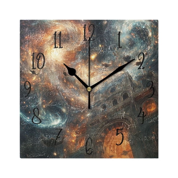 WOBOGO Gate Of Chaos Wall Clock 7.78 Inch Battery Operated Silent Unit Square Rustic Vintage Style for Home Bedroom Office Black Pointer