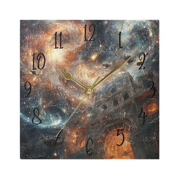 WOBOGO Gate Of Chaos Wall Clock 7.78 Inch Battery Operated Silent Unit Square Rustic Vintage Style for Home Bedroom Office Gold Pointer